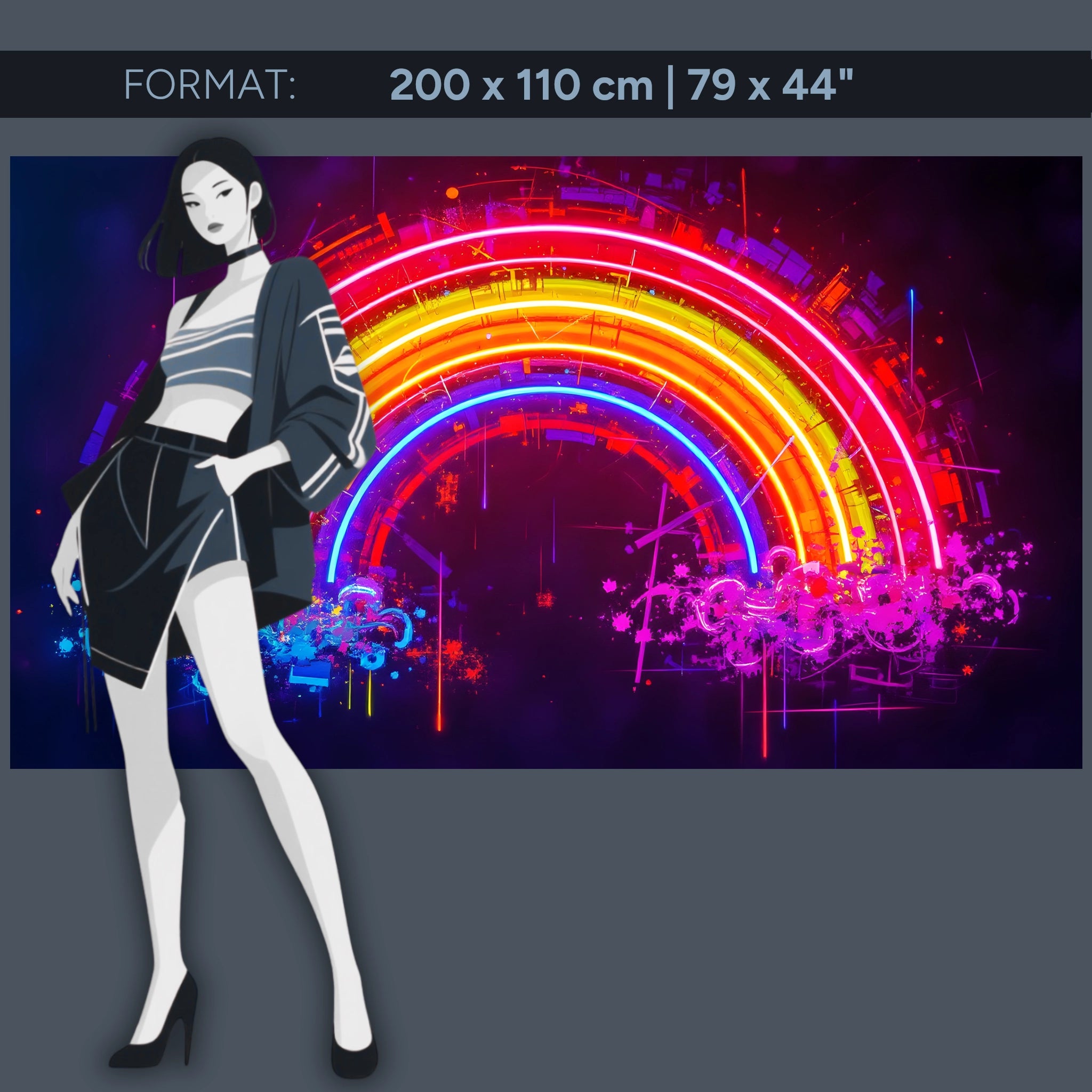 Neon Regenbogen Wandbild auf Acrylglas – Futuristische Kunst in leuchtenden Farben