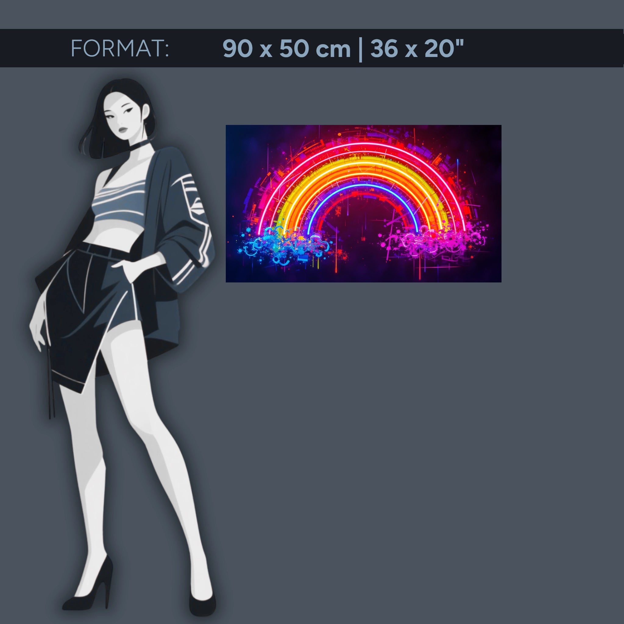 Neon Regenbogen Wandbild auf Acrylglas – Futuristische Kunst in leuchtenden Farben