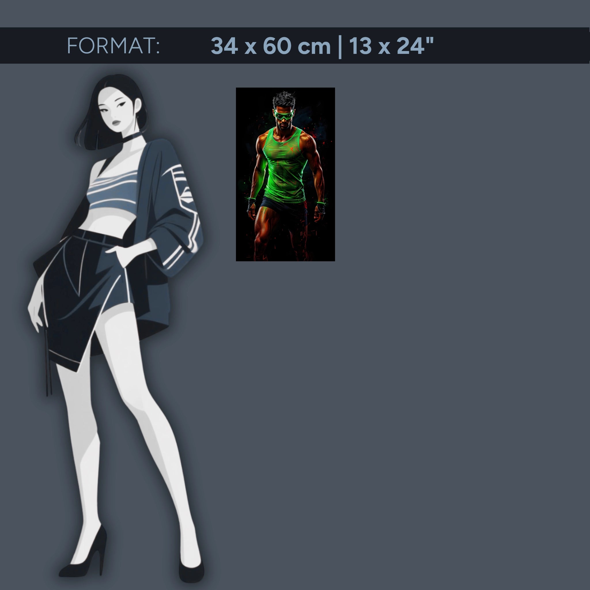 Neon Warrior – Tableau en verre acrylique au design futuriste et sportif | Force et énergie pour votre maison ou votre salle de sport