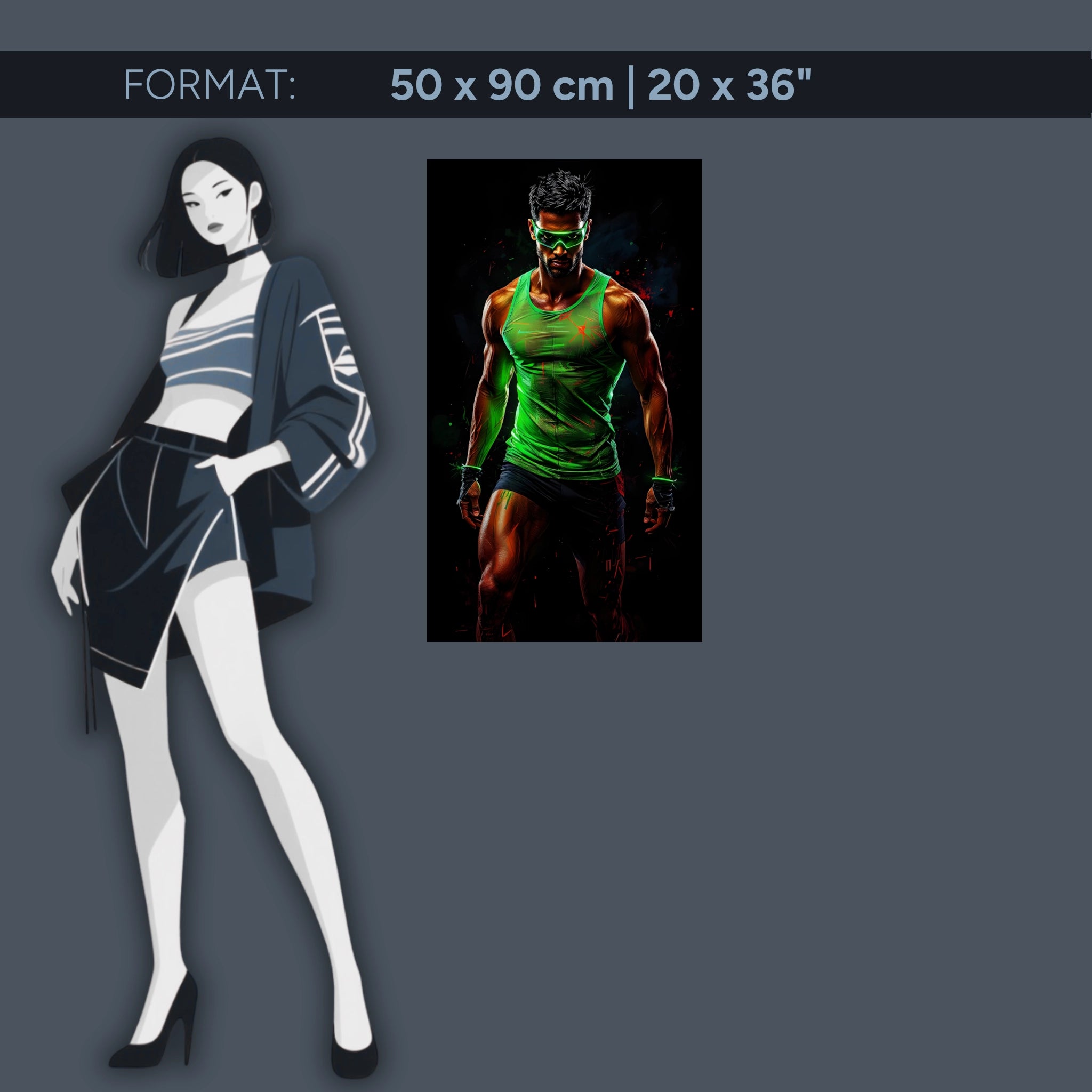 Neon Warrior – Tableau en verre acrylique au design futuriste et sportif | Force et énergie pour votre maison ou votre salle de sport