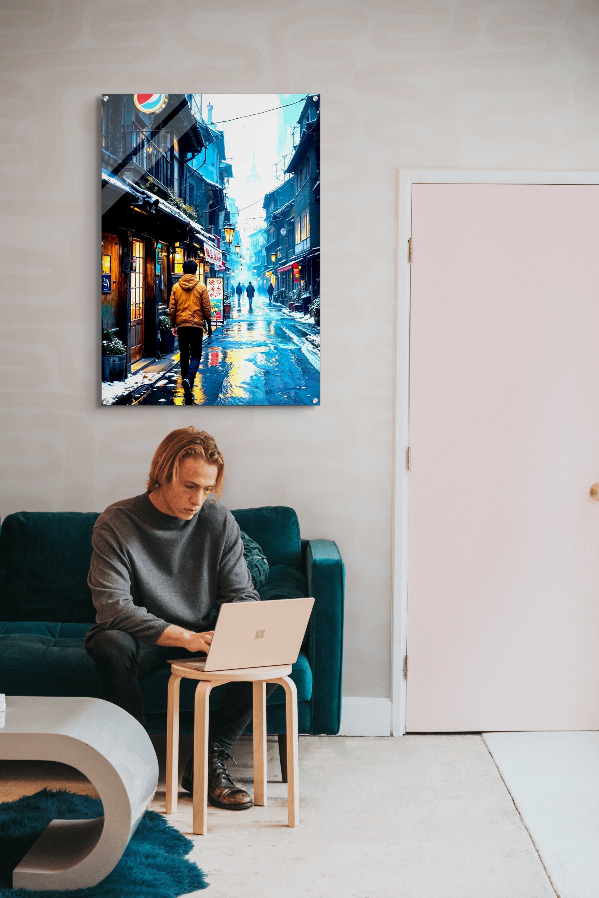 Neon Silence, An Evening in Kyoto - Art mural en divers matériaux de 40 à 100 cm