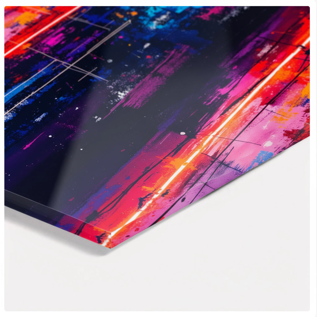 Explosion de néon – Art mural abstrait en verre acrylique avec lumière et couleur
