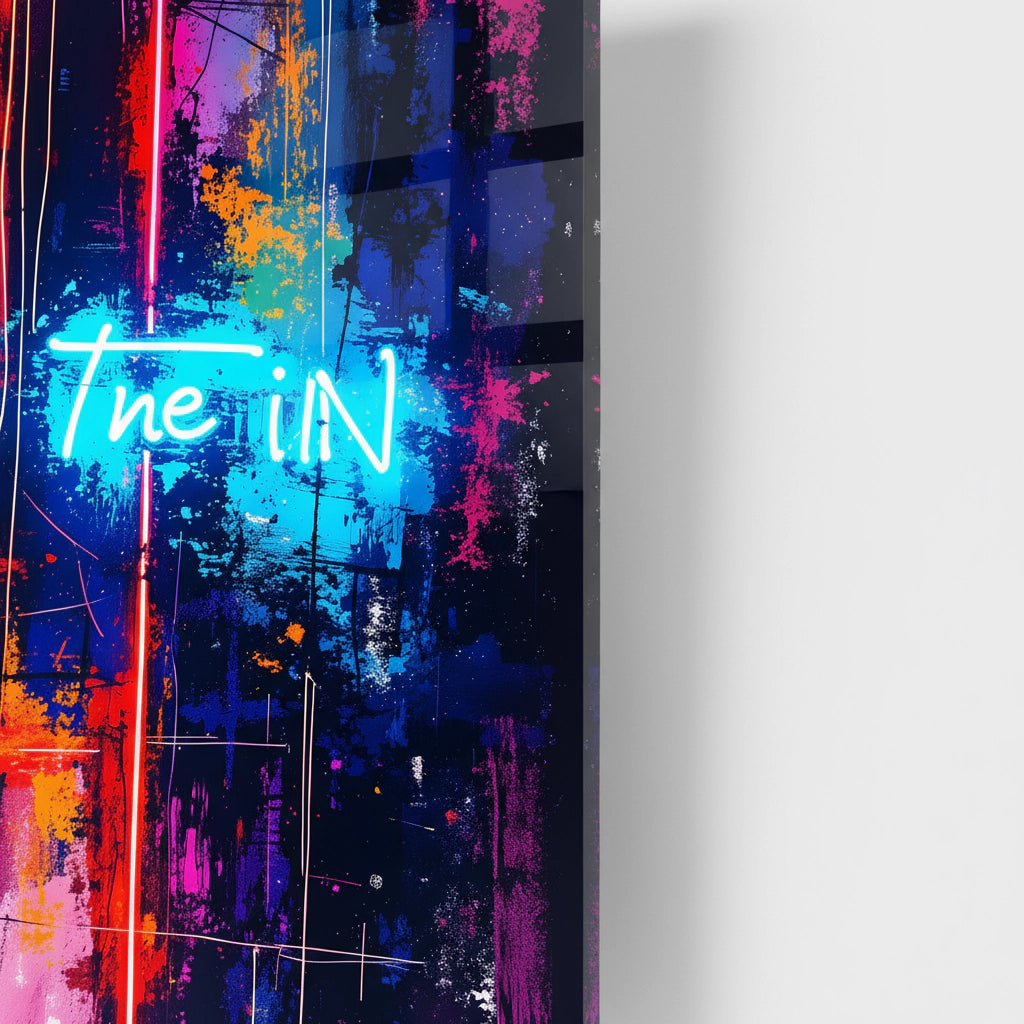 Explosion de néon – Art mural abstrait en verre acrylique avec lumière et couleur