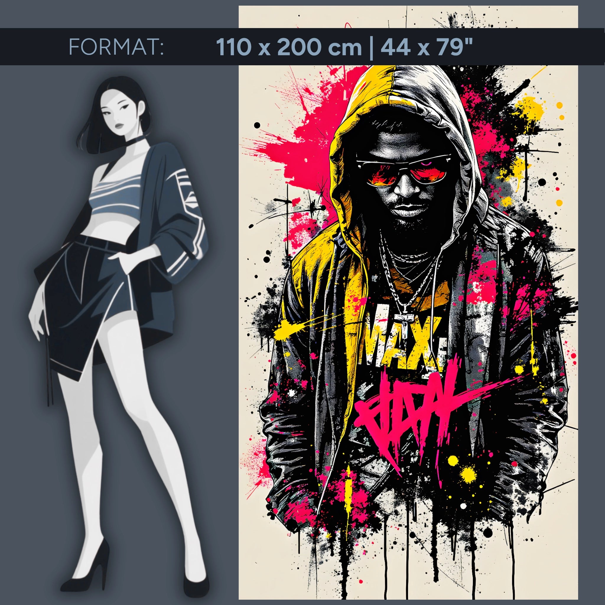 King of the Street - Peinture murale en verre acrylique de style street art pour intérieurs loft modernes