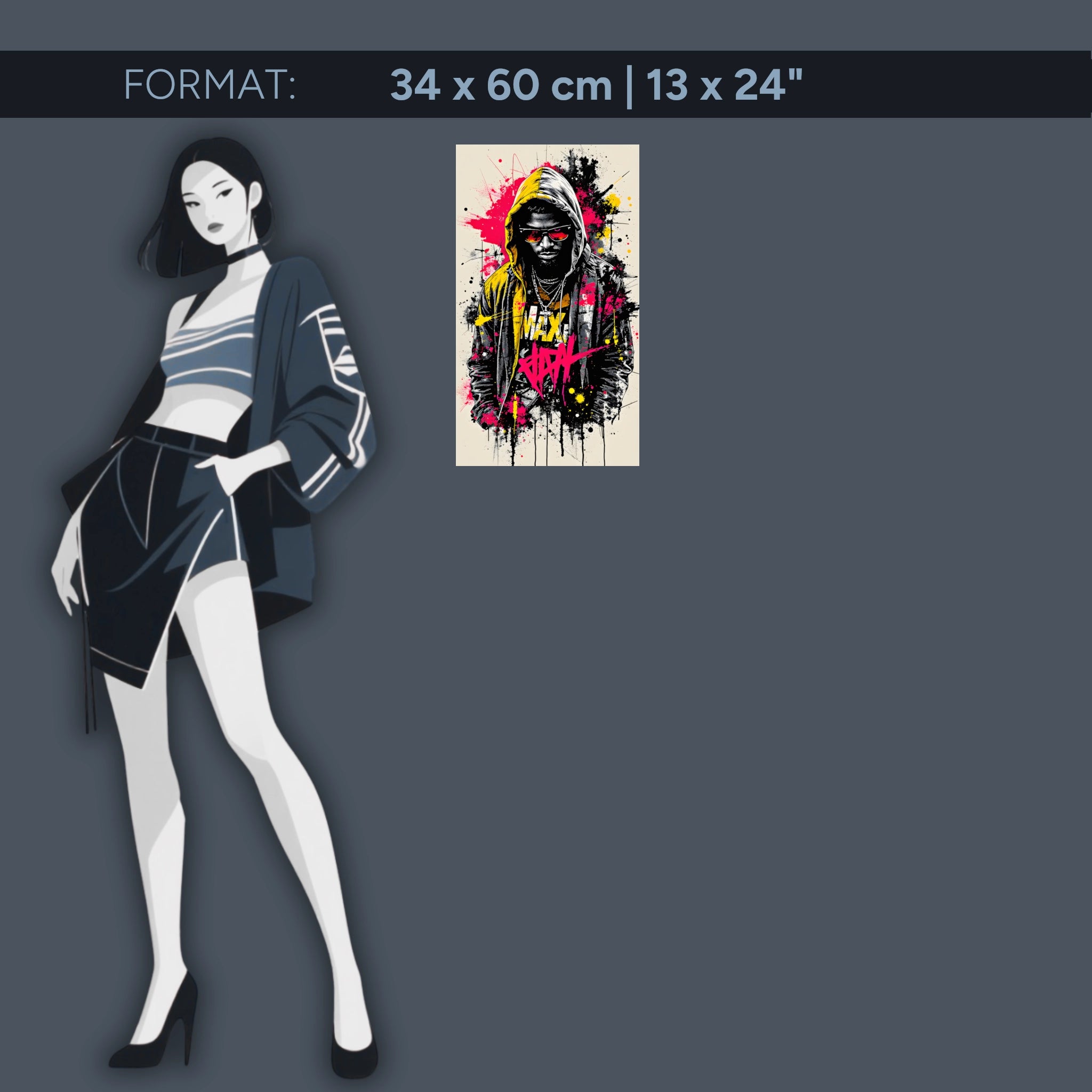 King of the Street - Peinture murale en verre acrylique de style street art pour intérieurs loft modernes