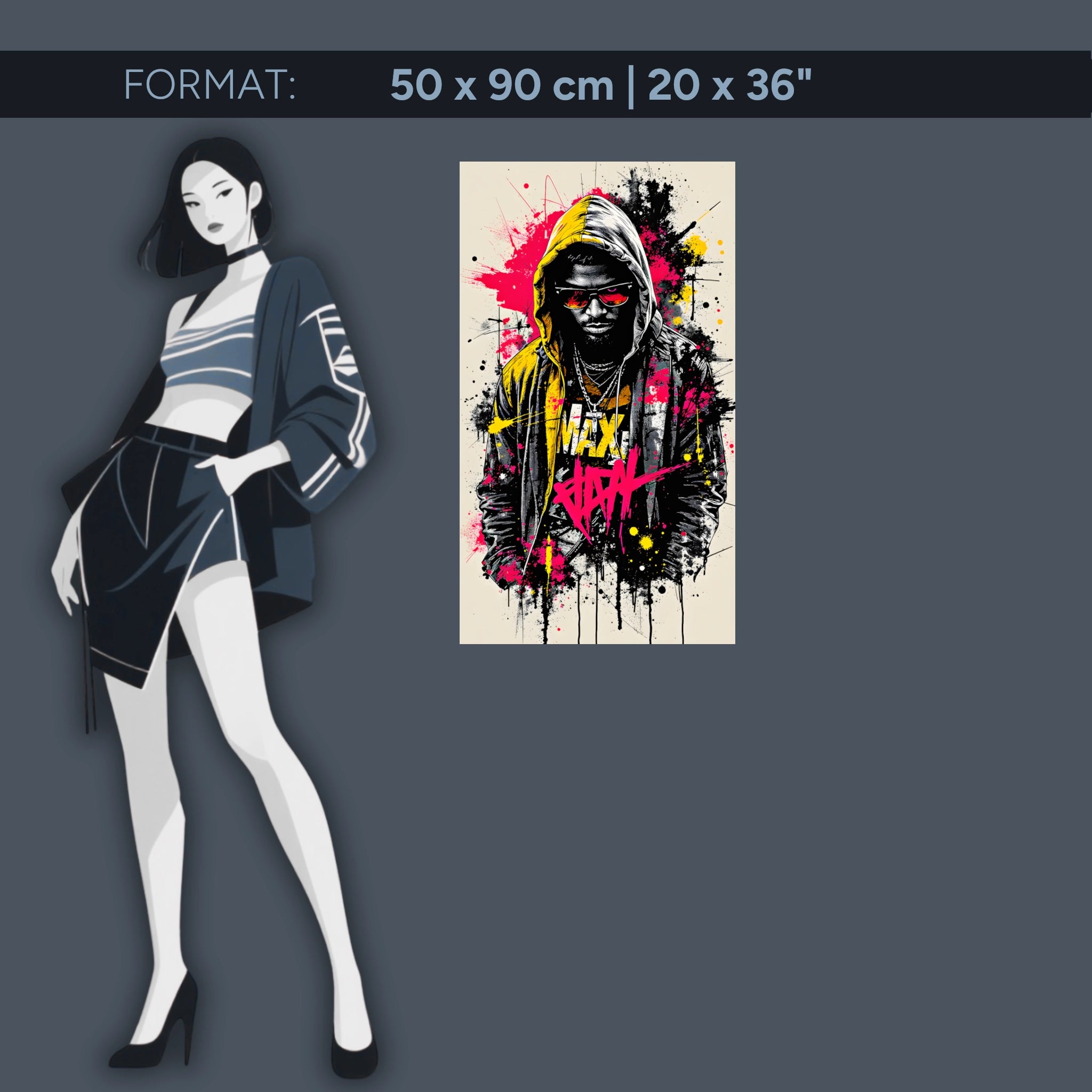 King of the Street - Peinture murale en verre acrylique de style street art pour intérieurs loft modernes