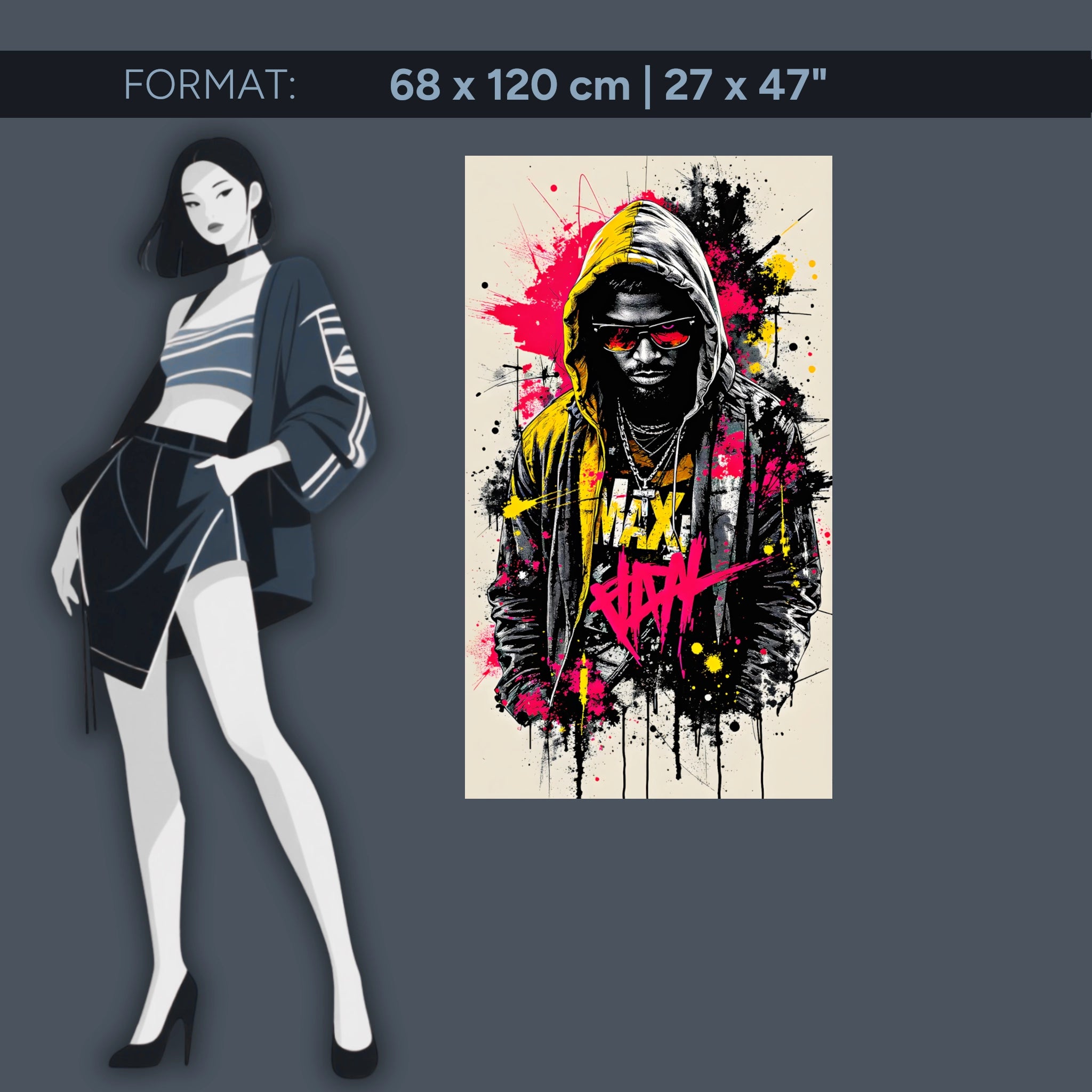 King of the Street - Peinture murale en verre acrylique de style street art pour intérieurs loft modernes