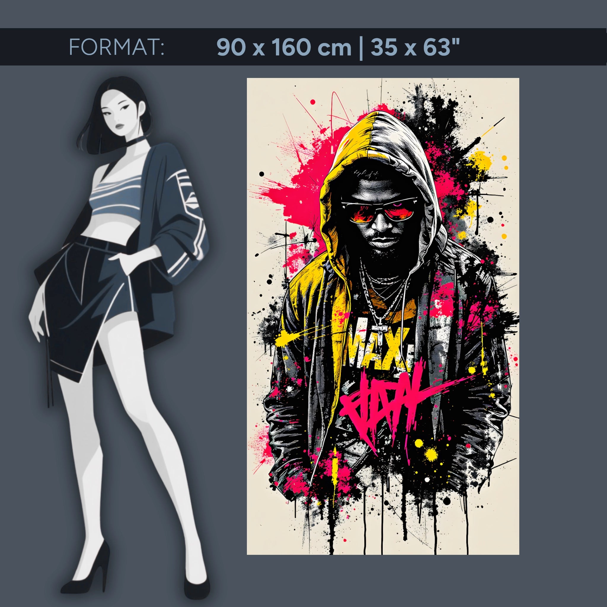 King of the Street - Peinture murale en verre acrylique de style street art pour intérieurs loft modernes